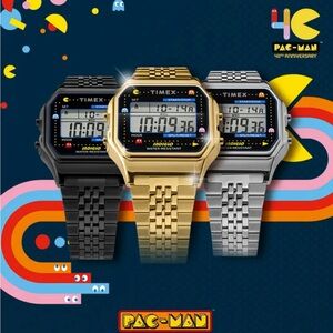 Set of 3 (Gold/Silver/Black)  Timex T80 PAC-MAN 40th anniversary watches. Pacman